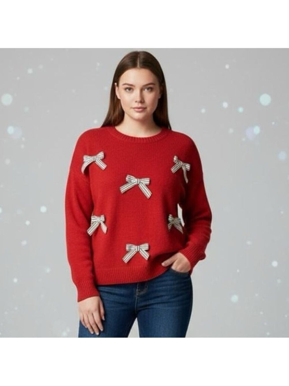 Oliver. O Red Sweater with 3D Bow Details Valentines Day Whimsical Fairy Sz L